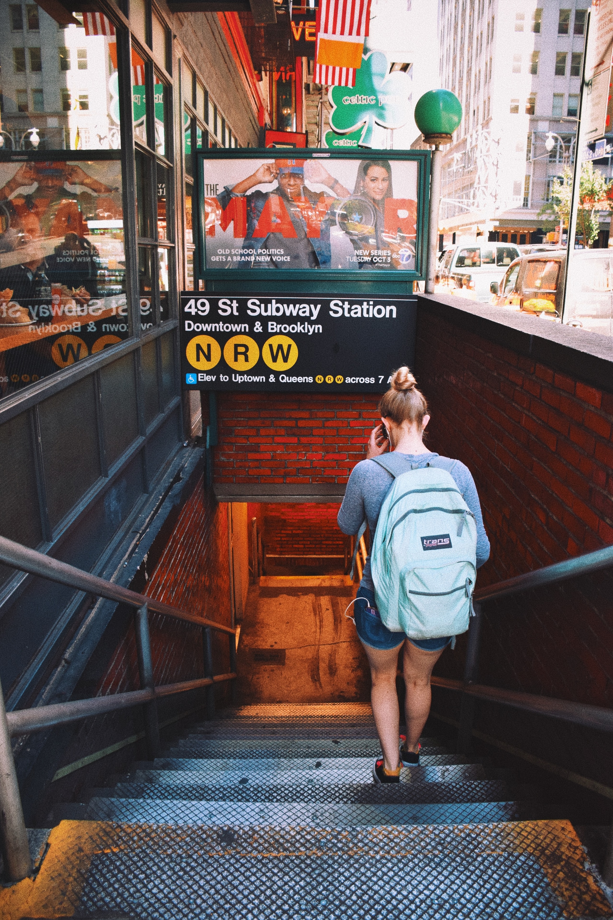 NYC subway entrance — steps from the kitchen